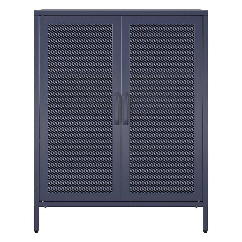 Navy Metal Mesh 2-Door Adjustable Shelving Accent Cabinet