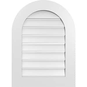 22 in. x 30 in. Round Top White PVC Paintable Gable Louver Vent Functional