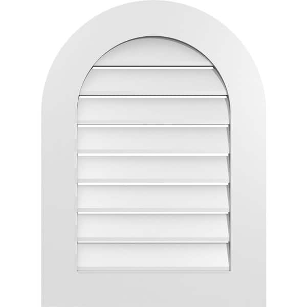 Ekena Millwork 22 in. x 30 in. Round Top White PVC Paintable Gable Louver Vent Functional