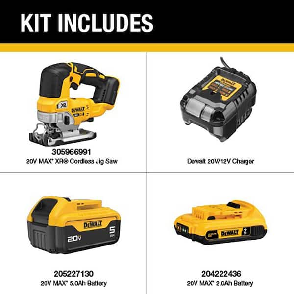 20-Volt MAX XR Lithium-Ion Cordless Brushless Jigsaw with 20-Volt MAX 5.0 Ah and 2.0 Ah Battery Packs and Charger