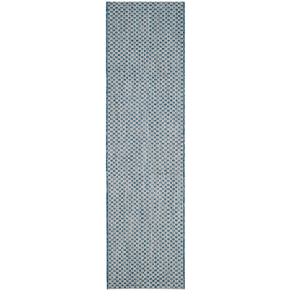 Blue & Light Grey Synthetic 27"x14" Flat Woven Non-Slip Runner Rug