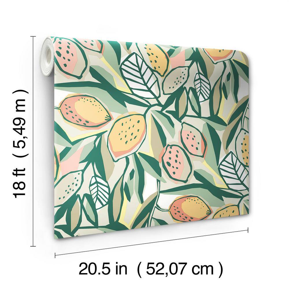 White and Green Citrus Peel and Stick Wallpaper