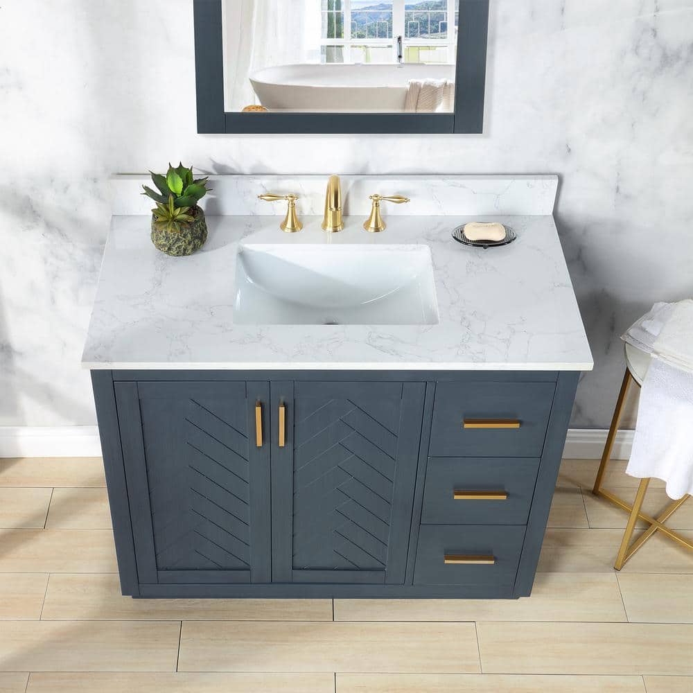 Gazsi 42" Charcoal Blue Wood Vanity with Composite Stone Top