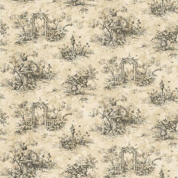 The Wallpaper Company 56 sq. ft. Black Country Toile Wallpaper-DISCONTINUED