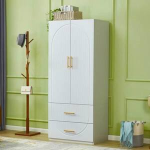 White Wooden 74 in. H x 31.5 in. W x 20.4 in. D Bedroom Armoire Wardrobe Closet 2 Doors with 2 Drawers