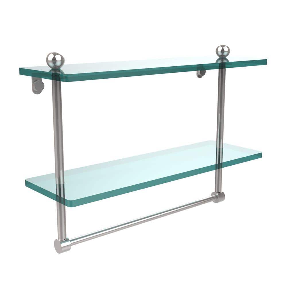 Allied Brass 16 in. L x 12 in. H x in. W 2-Tier Clear Glass Bathroom Shelf  with Towel Bar in Polished Chrome PR-2/16TB-PC The Home Depot