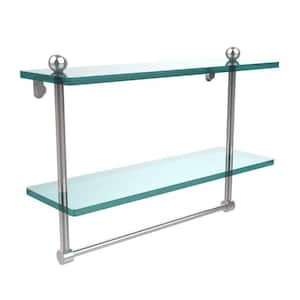16 in. L x 12 in. H x 5 in. W 2-Tier Clear Glass Bathroom Shelf with Towel Bar in Polished Chrome