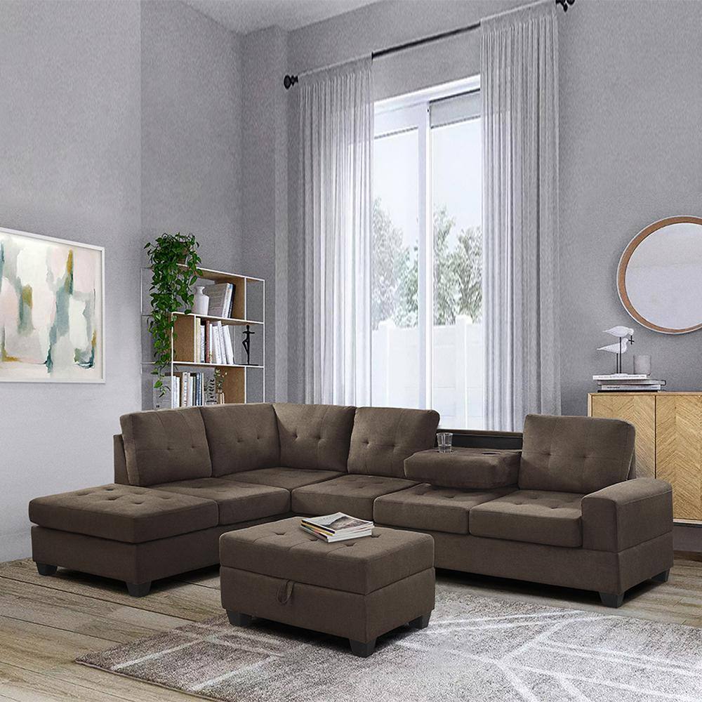 Chocolate Brown Tufted Microfiber Storage Ottoman