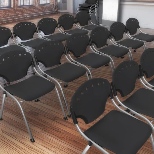 Rico Plastic Classroom Training Office Stack Armless Chair in Black-4 Pack