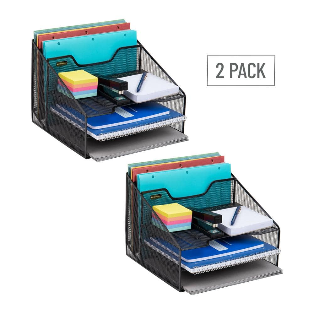 Black Metal Mesh 5-Compartment Stackable Letter Tray Organizer, 2-Pack