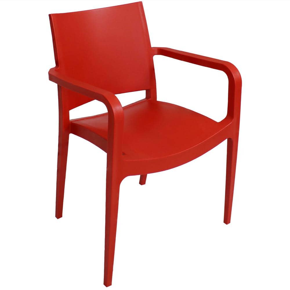 Landon Red Plastic All-Weather Outdoor Dining Armchair Set