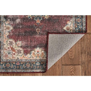 Washable Kathryn Ivory/Burgundy 2 ft. x 3 ft. Rectangle Abstract Area Rug