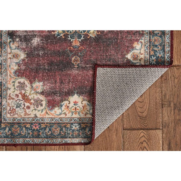Washable Kathryn Ivory/Burgundy 2 ft. x 3 ft. Rectangle Abstract Area Rug