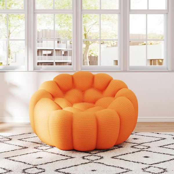 Magic Home 49.2 in. Bubble Couch Mesh Fabric Armless Curved Lazy Sectional Sofa in Orange for Bar Bedroom Showroom