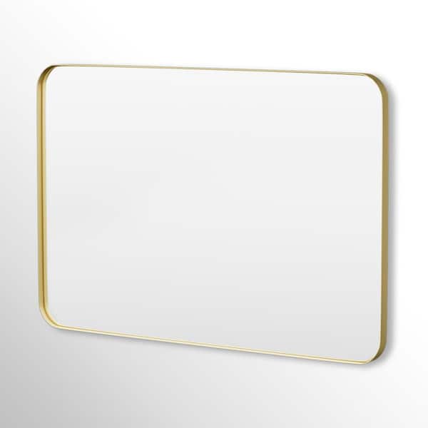 Hausvita 48 in. W x 32 in. H Rectangular Framed Tempered Glass Wall-Mounted Bathroom Vanity Mirror in Gold