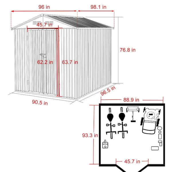 8 ft. W x 8 ft. D Outdoor Metal Storage Shed in Gray (64 sq. ft.)