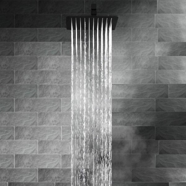 1-Spray Patterns with 1.8 GPM 12 in. Wall Mounted Ultra Thin Rainfall Silicone Nozzle Fixed Shower Head in Matte Black