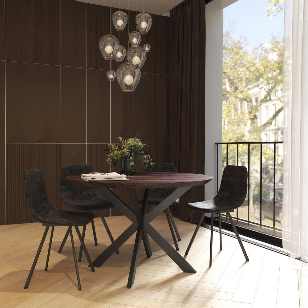 Charcoal Black High Back Leather Upholstered Side Chair with Metal Legs