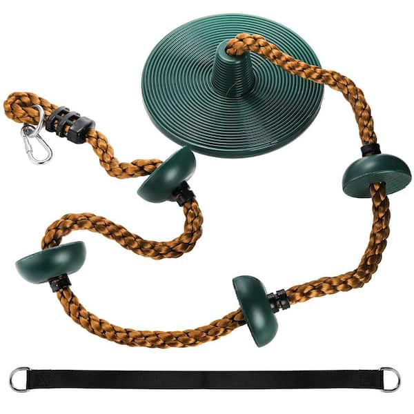 Green Climbing Rope Swing with Platforms, Carabiner and Strap Kit, Outdoor Play Equipment, Max Load 220 lbs.