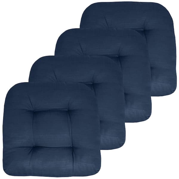 Sweet Home Collection 19 in. x 19 in. x 5 in. Solid Tufted Indoor/Outdoor Chair Cushion U-Shaped in Navy Blue (4-Pack)