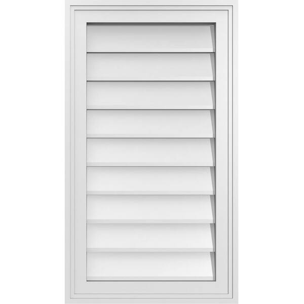 Ekena Millwork 16 in. x 28 in. Vertical Surface Mount PVC Gable Vent: Decorative with Brickmould Frame