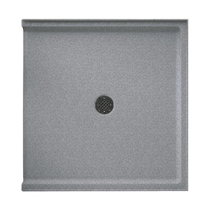 Swanstone 38 in. L x 37 in. W Alcove Shower Pan Base with Center Drain in Gray Granite