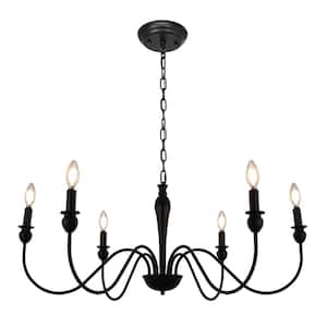 6-Light Black Farmhouse Chandelier, Rustic Industrial Pendant Light for Kitchen Island, Dining Room and Bedroom