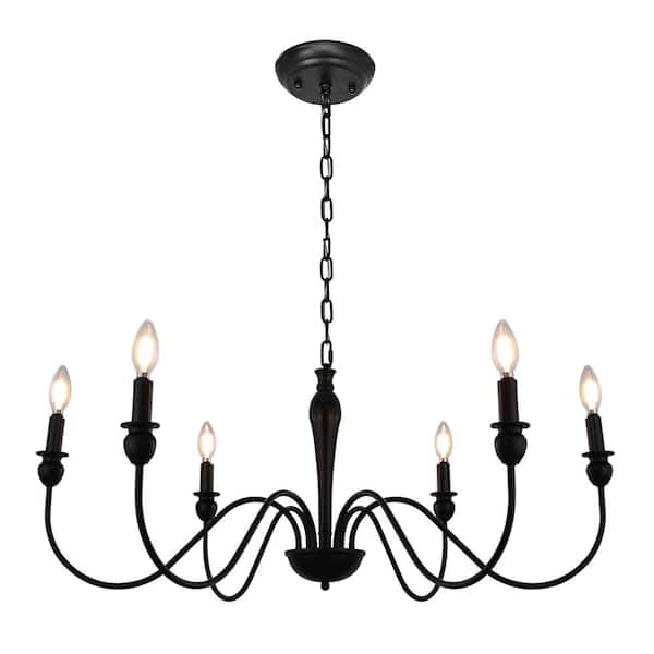 YANSUN 6-Light Black Farmhouse Chandelier, Rustic Industrial Pendant Light for Kitchen Island, Dining Room and Bedroom