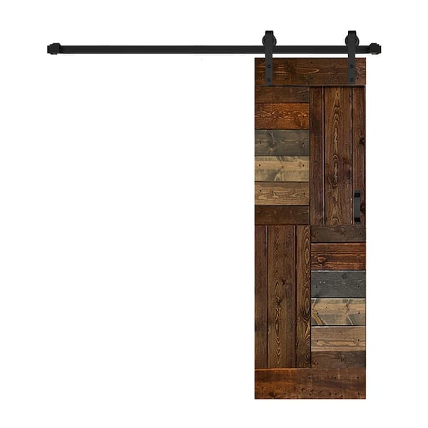 ISLIFE S Series 28 in. x 84 in. Multicolour Finished DIY Solid Wood Sliding Barn Door with Hardware Kit