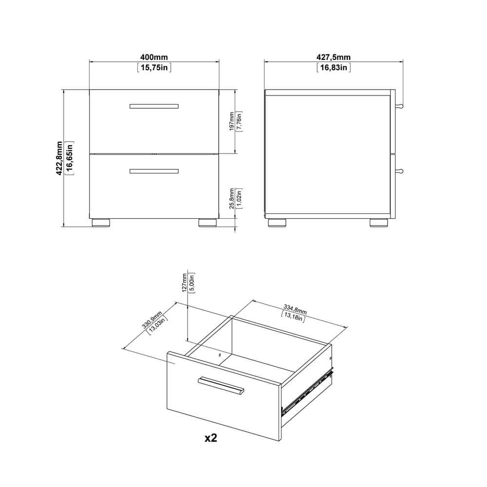 Austin 2-Drawer Oak and White High Gloss Nightstand
