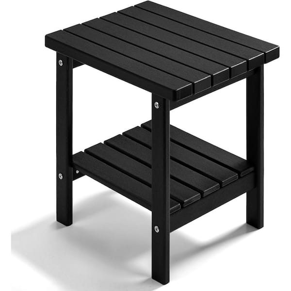 wikiwiki 17 in. Black 2-Tier Rectangular HDPE Outdoor Side Table