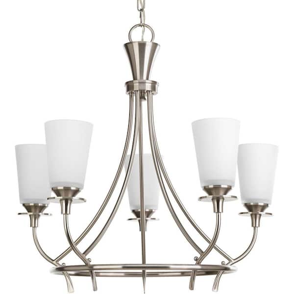 Progress Lighting Cantata Collection 5-Light Brushed Nickel Chandelier with Etched White Glass Shade