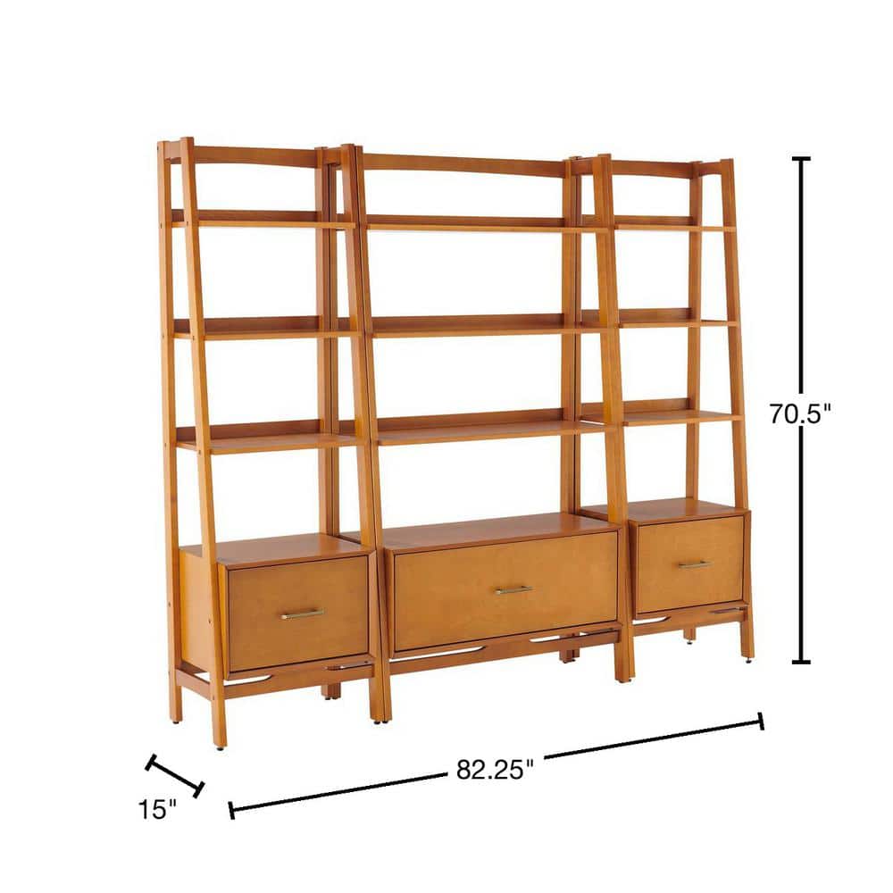 Landon Mid-Century Acorn Wood 3pc Etagere Bookcase Set