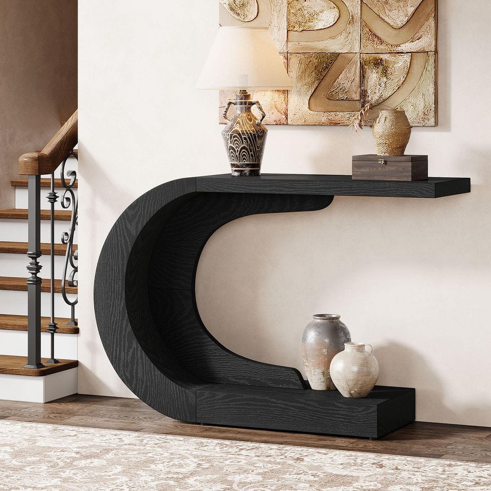 Turrella 43.3 in. Black Half-Circle Wood Console Table for Living Room price history on PriceWatchPro