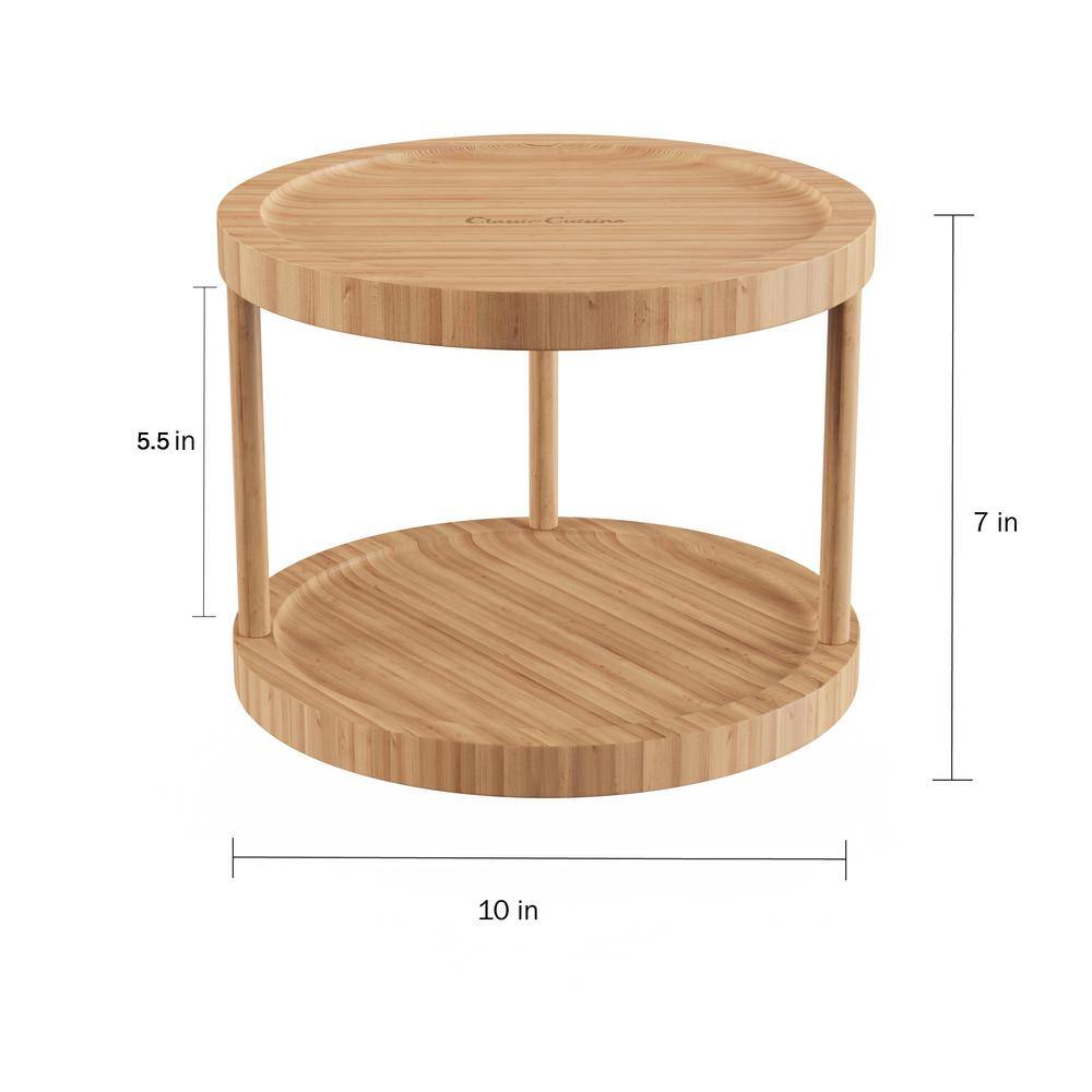 10-Inch Light Brown Bamboo Two-Tier Revolving Lazy Susan