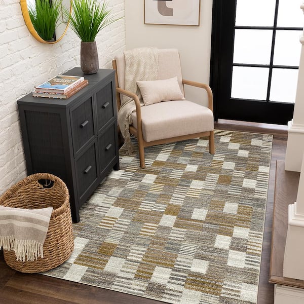 Pernette Gray/Beige 6 ft. 6 in. x 9 ft. Geometric Area Rug