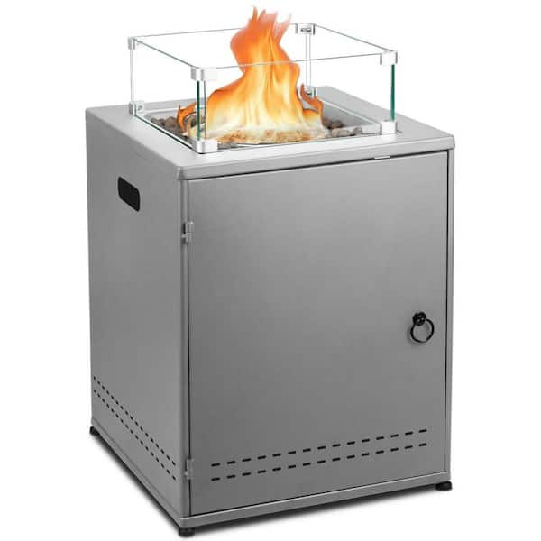 20 inch 50,000 BTU Square Propane Fire Pit Table With Lava Rock/Windshield for 20 lbs. Gas Tanks, Grey