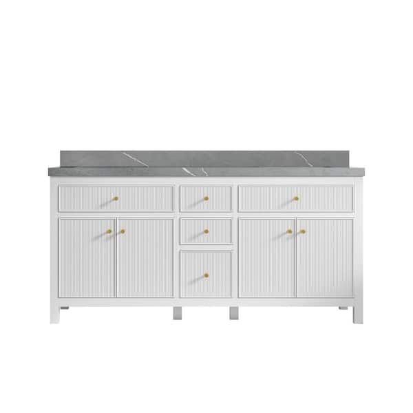 Willow Collections Sonoma 72 in. W x 22 in. D x 36 in. H Double Sink Bath Vanity in White with 2" Piatra Quartz Top