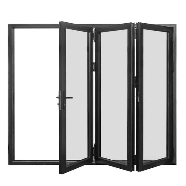 Unbranded Forever Doors 75 Series 96 in. x 80 in. Matte Black Finish Right OutSwing Aluminum BiFolding Door