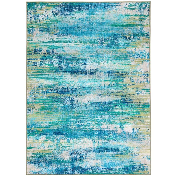 SAFAVIEH Sequoia Blue/Green 4 ft. x 6 ft. Machine Washable Abstract Gradient Area Rug