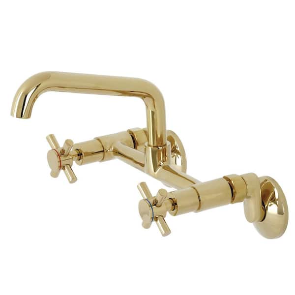 Kingston Brass Concord 2-Handle Wall-Mount Kitchen Faucet in Polished Brass