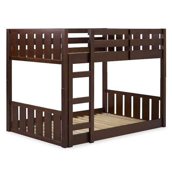 Welwick Designs Walnut Solid Wood Modern Twin Bunk Bed with Integrated Ladder