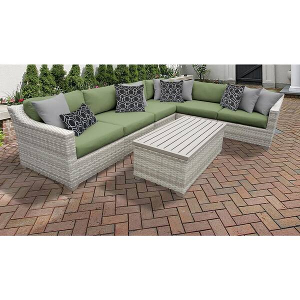 TK CLASSICS Fairmont 7-Piece Wicker Outdoor Sectional Seating Group with Cilantro Green Cushions