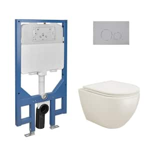 2-Piece 1.1/1.6 GPF Elongated Toilet Wall Mounted Wall Hung Toilet w/Concealed In-Wall Toilet Tank (Seat Included), Bone