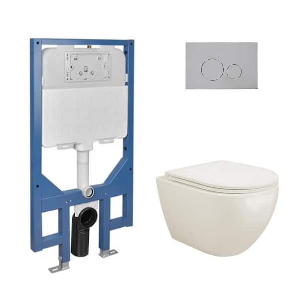 DEERVALLEY 2-Piece 1.1/1.6 GPF Elongated Toilet Wall Mounted Wall Hung Toilet w/Concealed In-Wall Toilet Tank (Seat Included), Bone