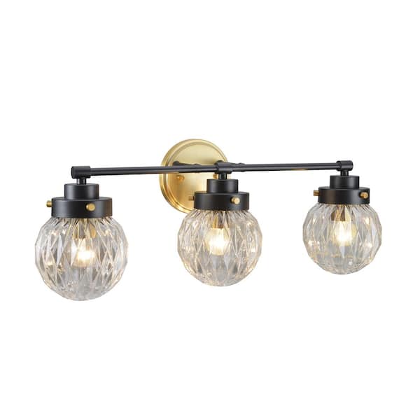 Aspen Creative Corporation 24 in. 3-Light Gold and Black Vanity Light with Clear Glass Shade