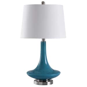 26 in. Niagra Falls Blue Table Lamp with White Hardback Fabric Shade