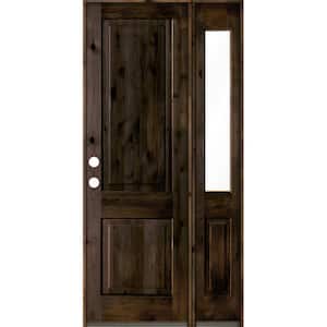 44 in. x 96 in. Rustic knotty alder Right-Hand/Inswing Clear Glass Black Stain Square Top Wood Prehung Front Door w/RHSL