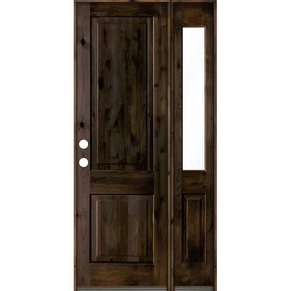 Krosswood Doors 46 in. x 96 in. Rustic knotty alder Right-Hand/Inswing Clear Glass Black Stain Square Top Wood Prehung Front Door w/RHSL