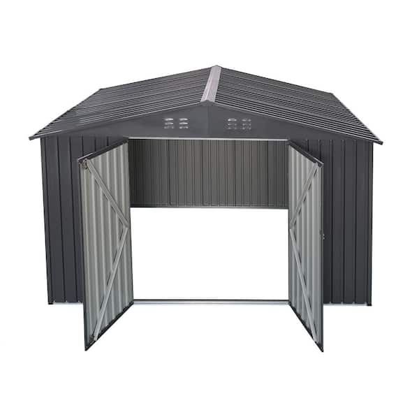 8 ft. W x 12 ft. D Outdoor Metal Shed with Lockable Door and Shutter Vents, Utility Tool House, Gray (96 sq. ft.)